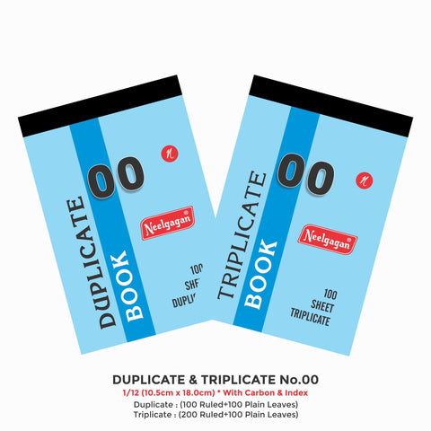 Duplicate & Triplicate No. 00 With Carbon & Index (10.5 cm x 18.0 cm) (Top Bound)