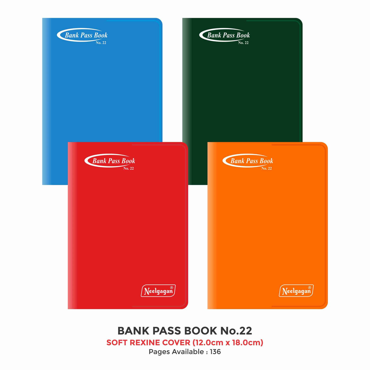 Bank Pass Book, No. 22 (136 Pgs) & No. 44 (264 Pgs), 12.0cm x 18.0cm (Soft Rexine cover)