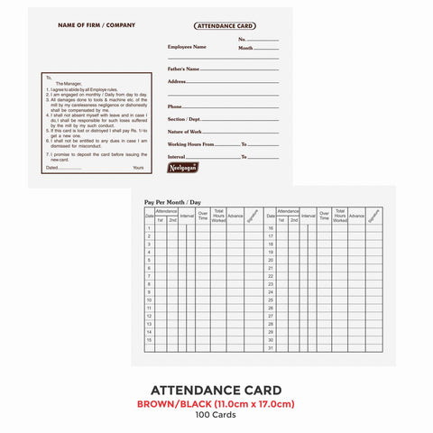 Attendance Card, (Black/Brown), 100 cards, (11.0 cm x 17.0 cm)