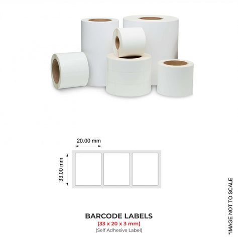 Barcode Labels (33mm x 20mm x 3), 7000 Labels Per Roll (Self Adhesive Label)