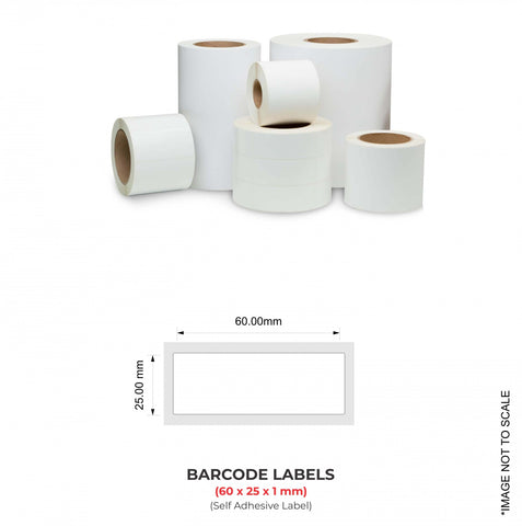 Barcode Labels (60mm x 25mm x 1), 2000 Labels Per Roll (Self Adhesive Label)