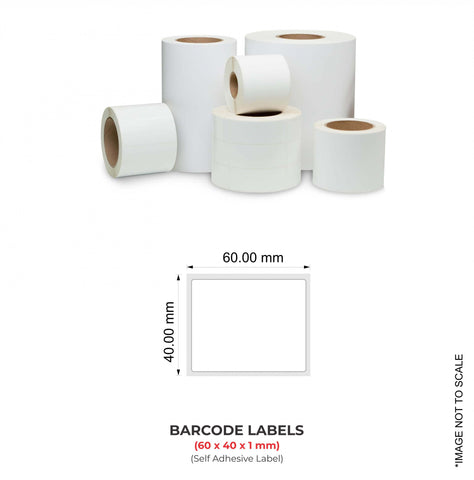 Barcode Labels (60mm x 40mm x1), 1500 Labels Per Roll (Self Adhesive Label)