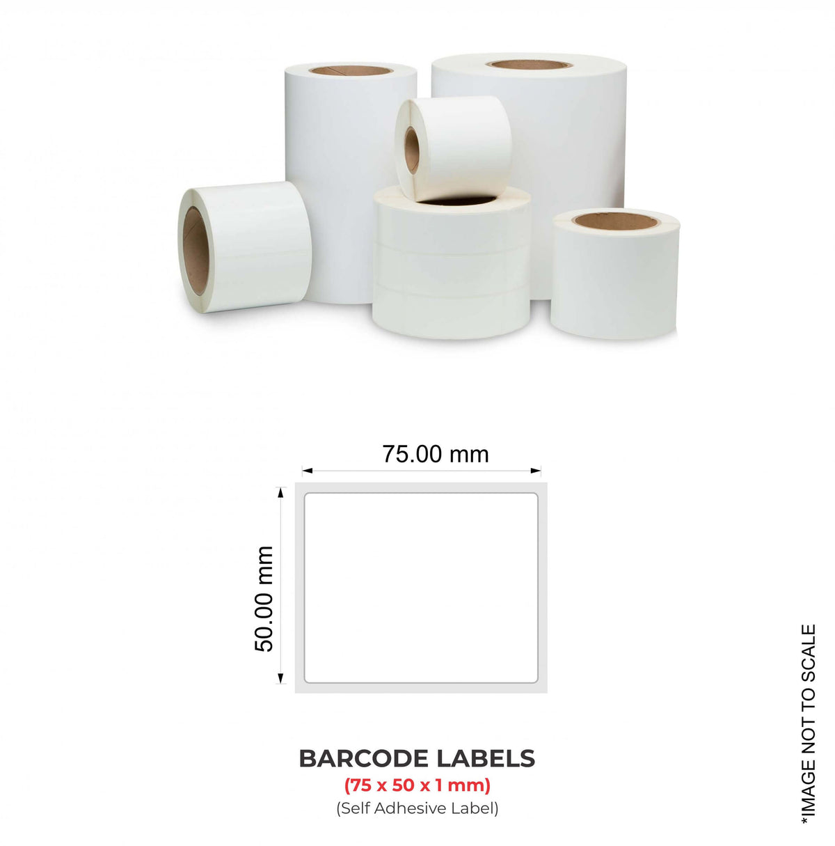 Barcode Labels (75mm x 50mm x 1) (3" x 2"), 1000 Labels Per Roll (Self Adhesive Label)