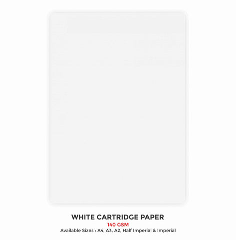 White Cartridge Paper - 25 Sheets, (140 GSM) - Sizes: A2 / A3 / A4 / Half Imperial / Imperial (Suitable for Drawing & Sketching)
