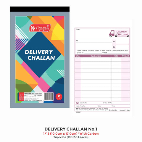 Delivery Challan, No.1 Small & No.2  Big / Triplicate With Carbon