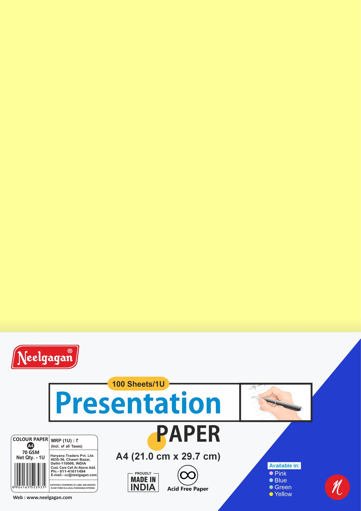 Colour Office Presentation Paper A4, (21 cm x 29 cm) Single Colour Paper