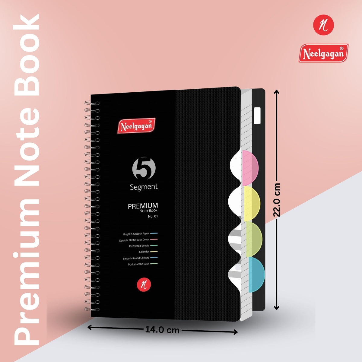 Premium Notebook No.01, Five Subject,  300 Pages, (14cm x 22cm)