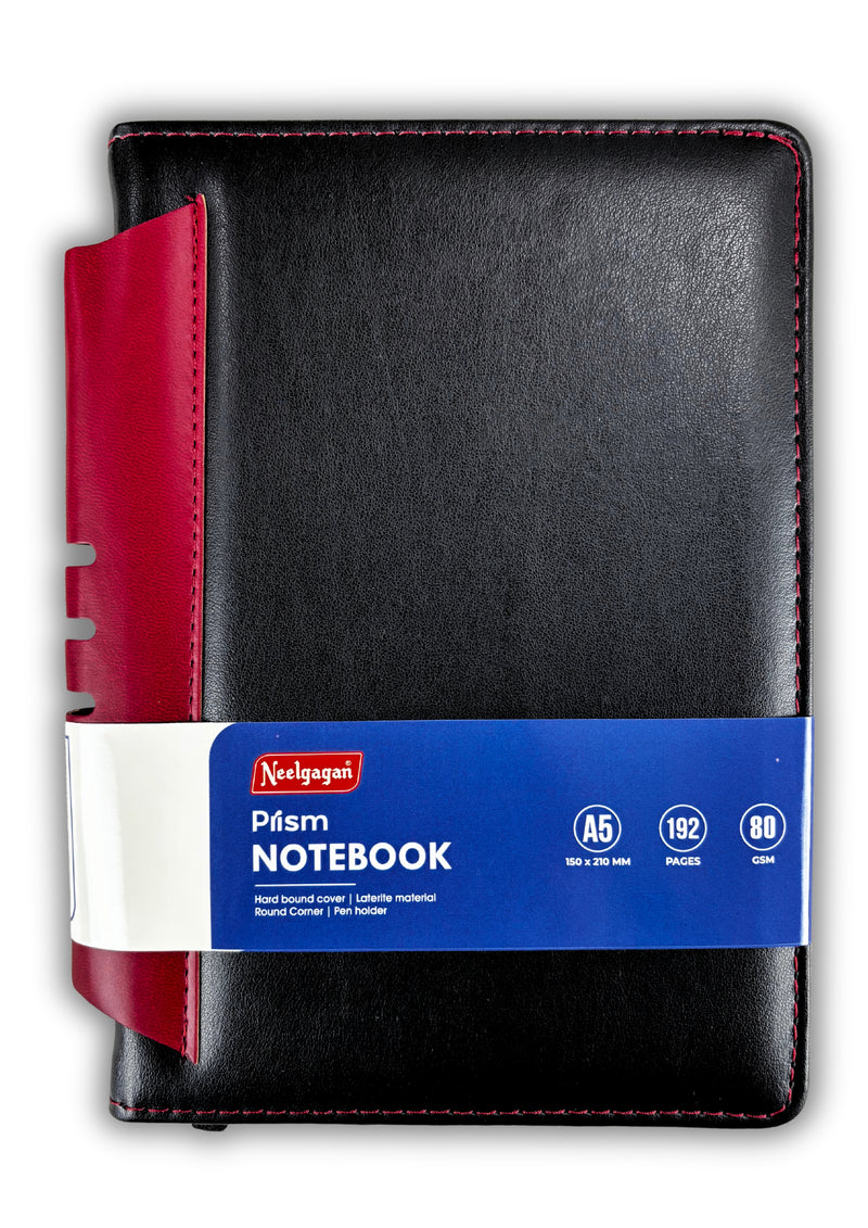 Prism Notebook – A5 Leatherite Material Round Corner with Pen Holder , 192 Pages