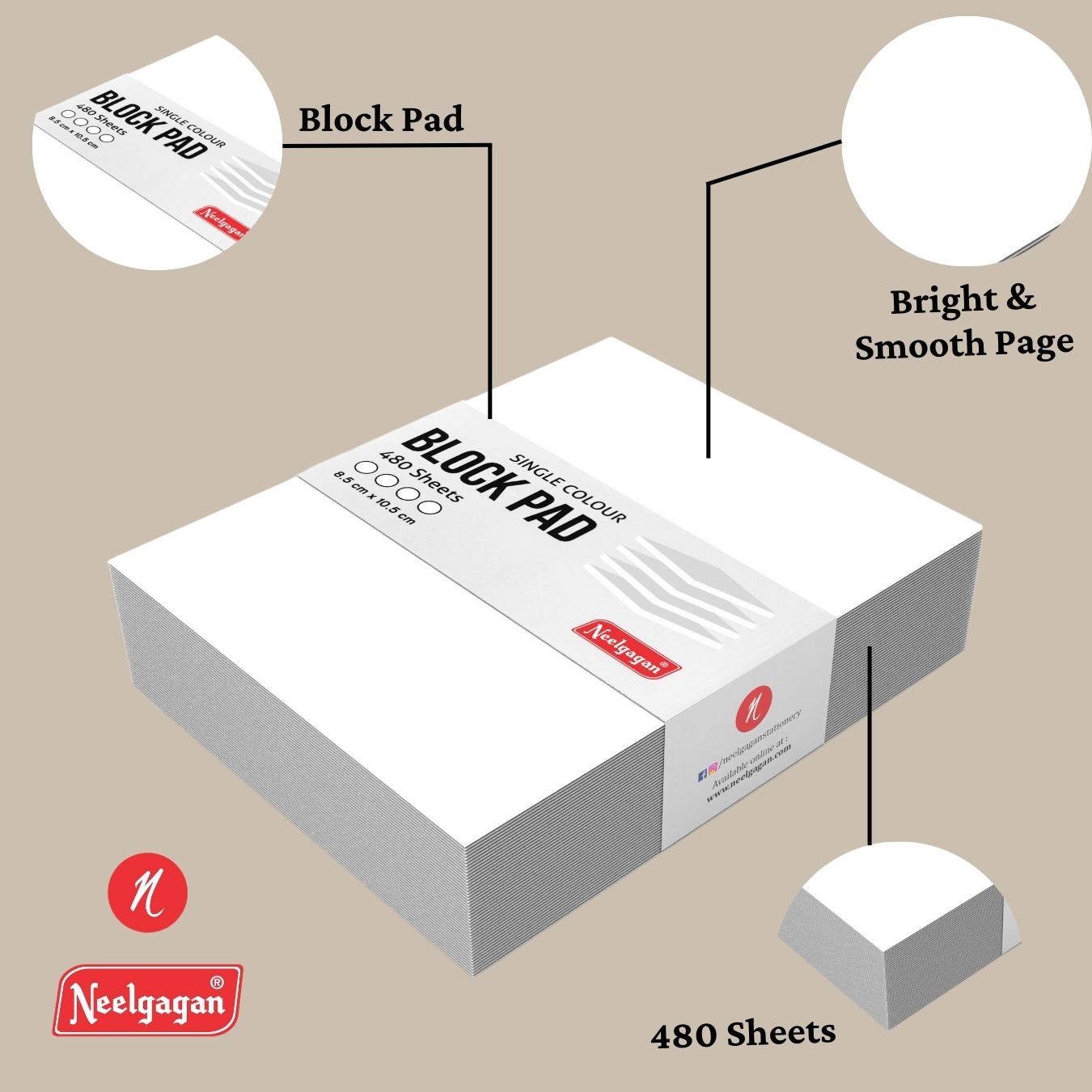 Paper Block Pad (Memo Pad), 480 Pages (Mixed and White) (8.5 cm x 10.5 cm)