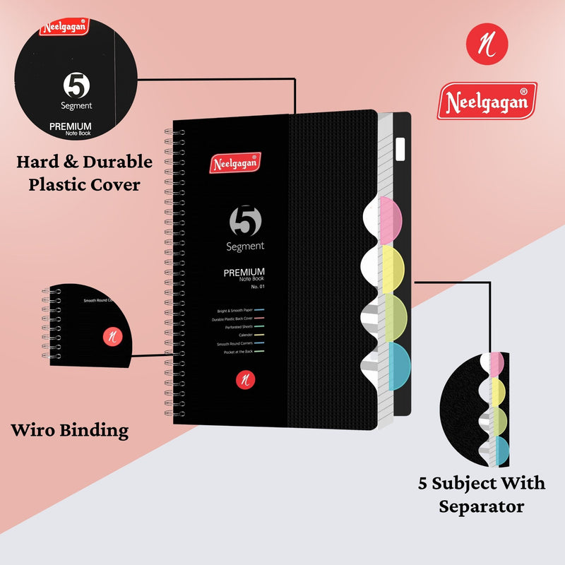 Premium Notebook No.01, Five Subject,  300 Pages, (14cm x 22cm)