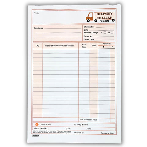 Delivery Challan, No.1 Small & No.2  Big / Triplicate With Carbon