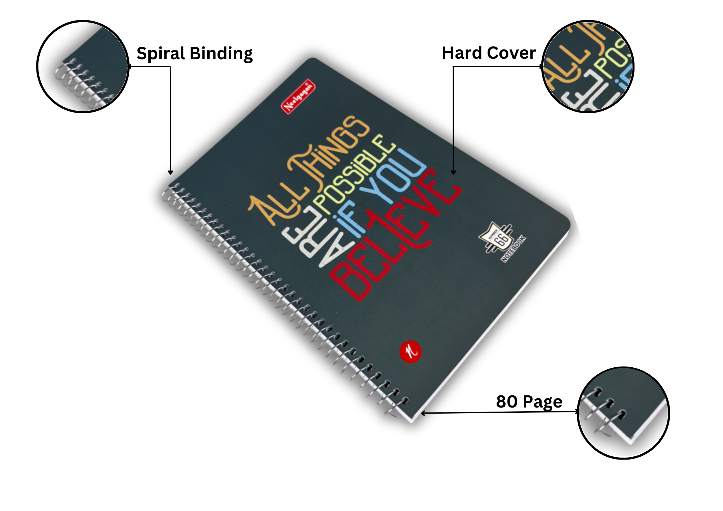 Spiral Notebook No. 66 - 80 & 160 Pages (14.5cm x 22.5cm) – Neelgagan