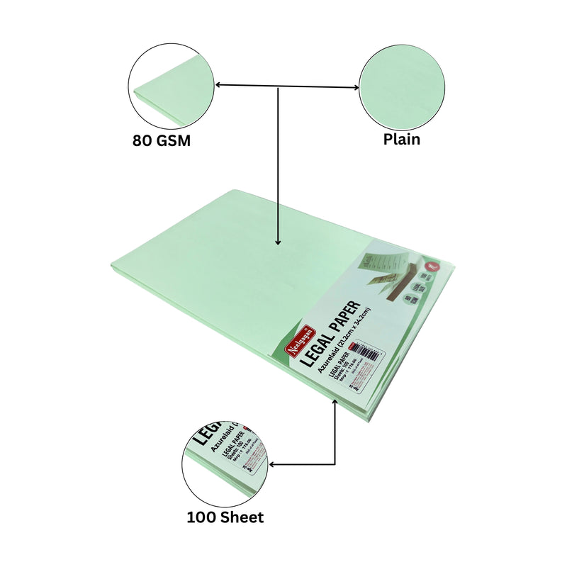 Legal Paper Set Legal Paper, 100 Sheets, 80 GSM, 22cm x 36cm (Ledger Paper) (Azure Laid)