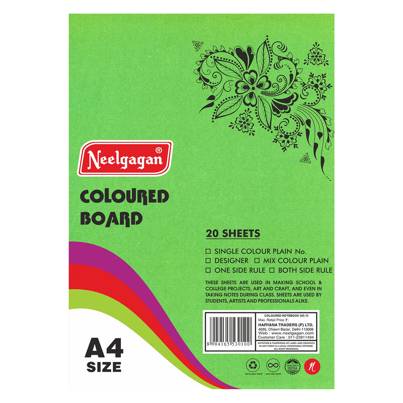 Coloured Paper (Plain-Thick) - Pack of 20 Color Sheets in A4, A3, A2 & A1 Chart Paper (Suitable for Drawing & Sketching) 150 GSM