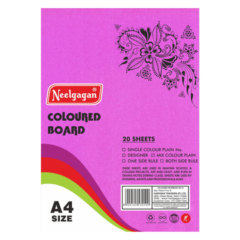 Coloured Paper (Plain-Thick) - Pack of 20 Color Sheets in A4, A3, A2 & A1 Chart Paper (Suitable for Drawing & Sketching) 150 GSM