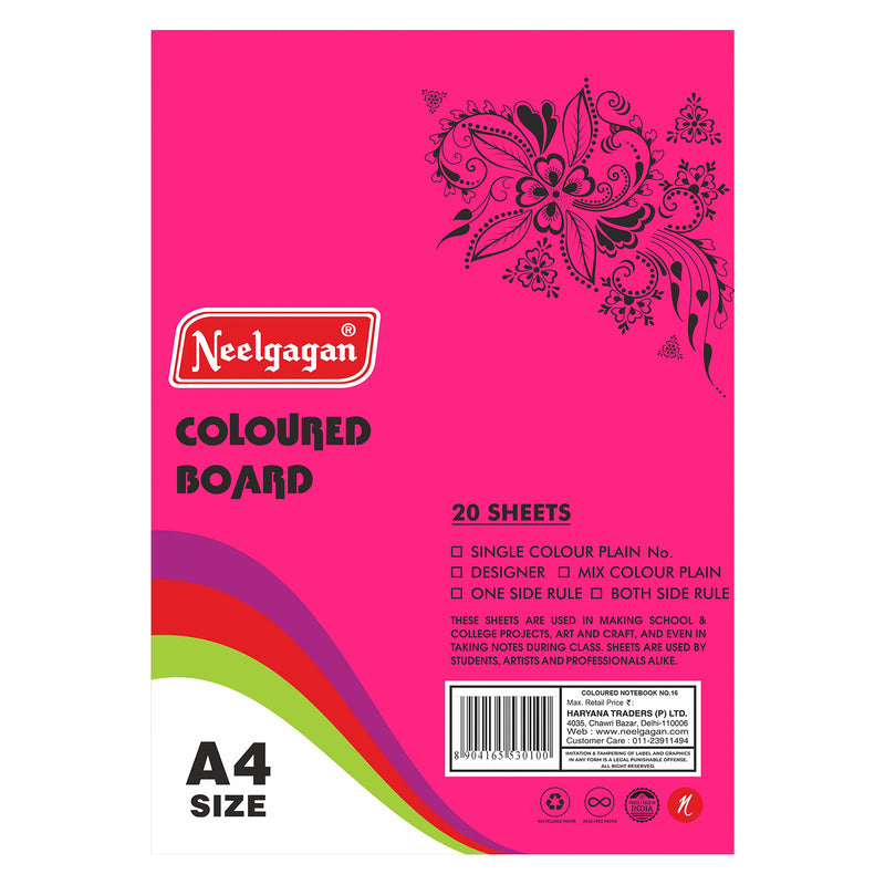 Coloured Paper (Plain-Thick) - Pack of 20 Color Sheets in A4, A3, A2 & A1 Chart Paper (Suitable for Drawing & Sketching) 150 GSM