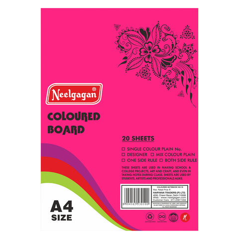 Coloured Paper (Plain-Thick) - Pack of 20 Color Sheets in A4, A3, A2 & A1 Chart Paper (Suitable for Drawing & Sketching) 150 GSM