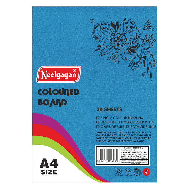 Coloured Paper (Plain-Thick) - Pack of 20 Color Sheets in A4, A3, A2 & A1 Chart Paper (Suitable for Drawing & Sketching) 150 GSM