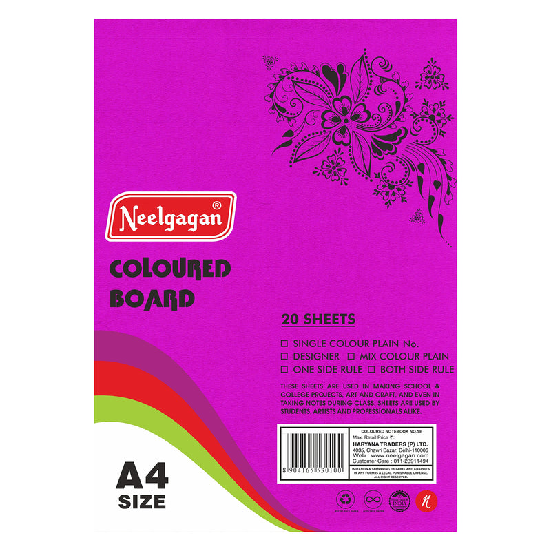 Coloured Paper (Plain-Thick) - Pack of 20 Color Sheets in A4, A3, A2 & A1 Chart Paper (Suitable for Drawing & Sketching) 150 GSM