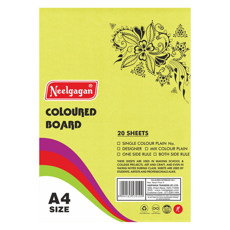 Coloured Paper (Plain-Thick) - Pack of 20 Color Sheets in A4, A3, A2 & A1 Chart Paper (Suitable for Drawing & Sketching) 150 GSM