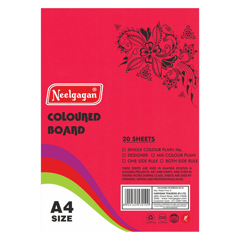 Coloured Paper (Plain-Thick) - Pack of 20 Color Sheets in A4, A3, A2 & A1 Chart Paper (Suitable for Drawing & Sketching) 150 GSM
