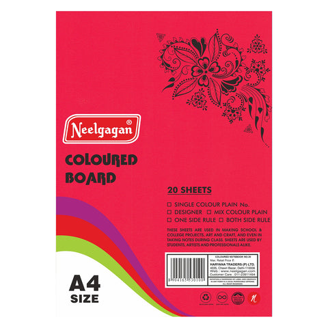 Coloured Paper (Plain-Thick) - Pack of 20 Color Sheets in A4, A3, A2 & A1 Chart Paper (Suitable for Drawing & Sketching) 150 GSM