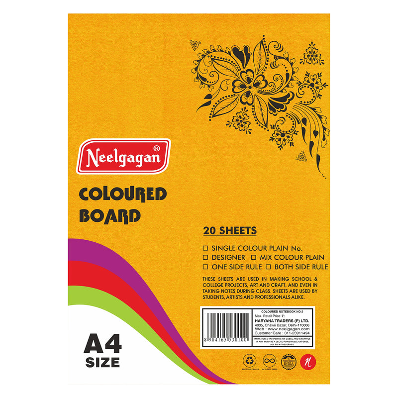 Coloured Paper (Plain-Thick) - Pack of 20 Color Sheets in A4, A3, A2 & A1 Chart Paper (Suitable for Drawing & Sketching) 150 GSM