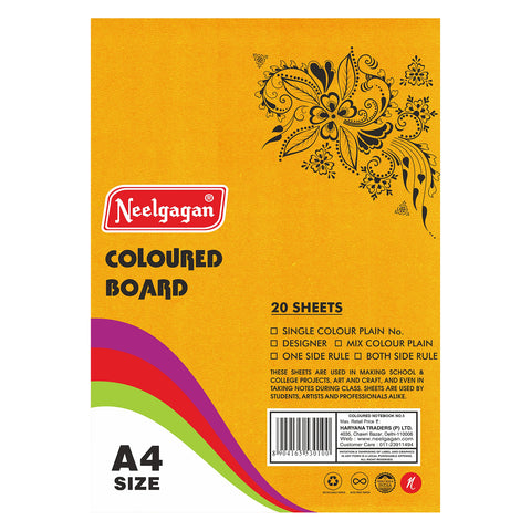Coloured Paper (Plain-Thick) - Pack of 20 Color Sheets in A4, A3, A2 & A1 Chart Paper (Suitable for Drawing & Sketching) 150 GSM