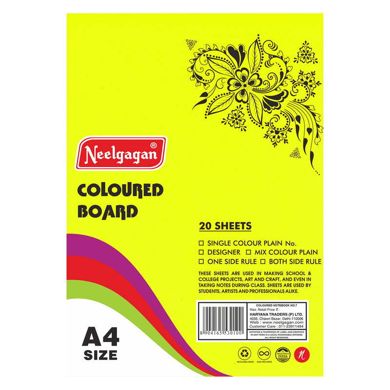 Coloured Paper (Plain-Thick) - Pack of 20 Color Sheets in A4, A3, A2 & A1 Chart Paper (Suitable for Drawing & Sketching) 150 GSM