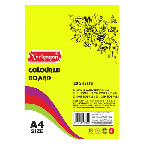 Coloured Paper (Plain-Thick) - Pack of 20 Color Sheets in A4, A3, A2 & A1 Chart Paper (Suitable for Drawing & Sketching) 150 GSM