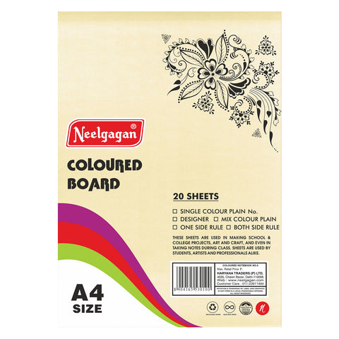 Coloured Paper (Plain-Thick) - Pack of 20 Color Sheets in A4, A3, A2 & A1 Chart Paper (Suitable for Drawing & Sketching) 150 GSM