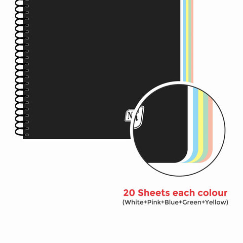 Spiral Note Book No.45, 200 Pages, (9.5cm x 14.8cm) (Multi-coloured pages) (Five Colour in One)