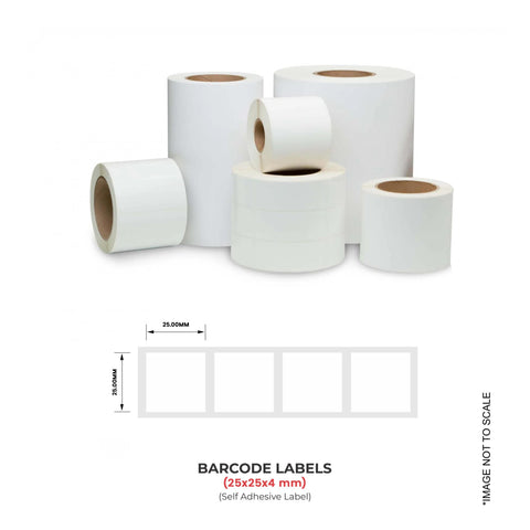 Barcode Labels (25mm x 25mm x 4) (1" x 1" x 4), 8000 Labels Per Roll (Self Adhesive Label)