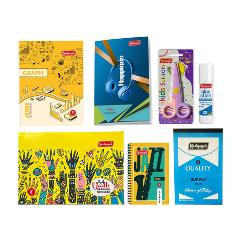 Neelgagan Stationery Value Combo Pack – Kids Scissor, Glue Stick, Notebooks & More