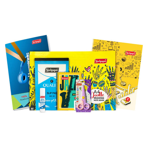 Neelgagan Stationery Value Combo Pack – Kids Scissor, Glue Stick, Notebooks & More