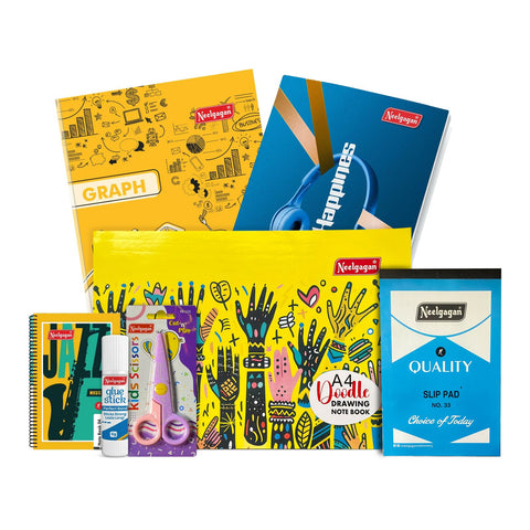 Neelgagan Stationery Value Combo Pack – Kids Scissor, Glue Stick, Notebooks & More
