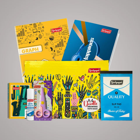 Neelgagan Stationery Value Combo Pack – Kids Scissor, Glue Stick, Notebooks & More