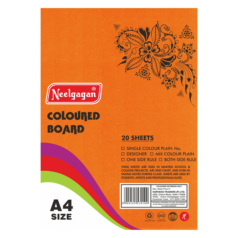 Coloured Paper (Plain-Thick) - Pack of 20 Color Sheets in A4, A3, A2 & A1 Chart Paper (Suitable for Drawing & Sketching) 150 GSM