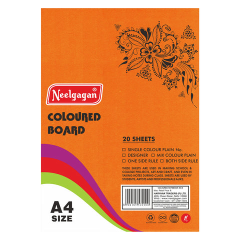 Coloured Paper (Plain-Thick) - Pack of 20 Color Sheets in A4, A3, A2 & A1 Chart Paper (Suitable for Drawing & Sketching) 150 GSM