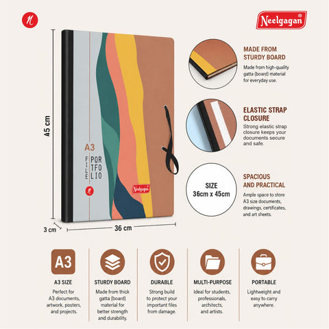 Portfolio File, (44cm X 62cm), Folder with Elastic Band (Suitable for A2 / A3 Size)