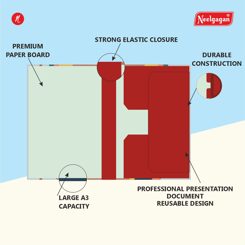 Portfolio File, (44cm X 62cm), Folder with Elastic Band (Suitable for A2 / A3 Size)