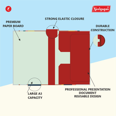 Portfolio File, (44cm X 62cm), Folder with Elastic Band (Suitable for A2 / A3 Size)