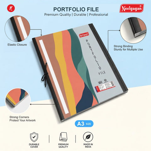 Portfolio File, (44cm X 62cm), Folder with Elastic Band (Suitable for A2 / A3 Size)
