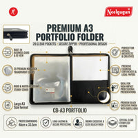 CB - A3 - 1  Executive Portfolio Folder - with 20 Pockets (Leaves) - (Suitable for A3 Size) (Size : 48cm x 33.5cm)