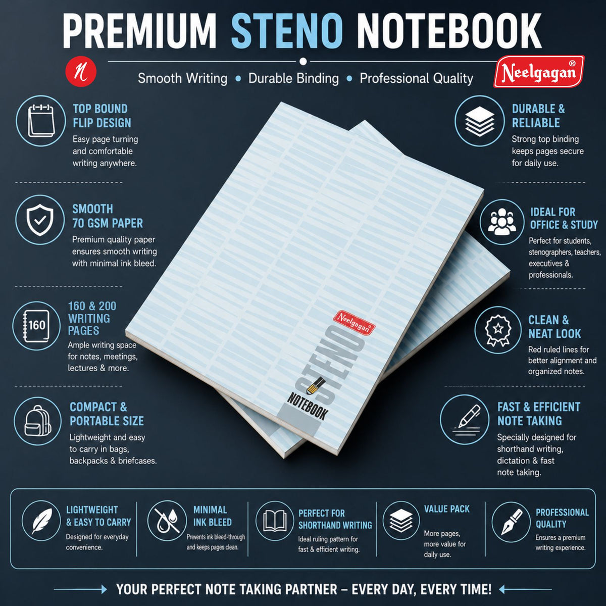 Steno Notebook, 12.5cm x 19.0cm (Soft cover) (Shorthand)