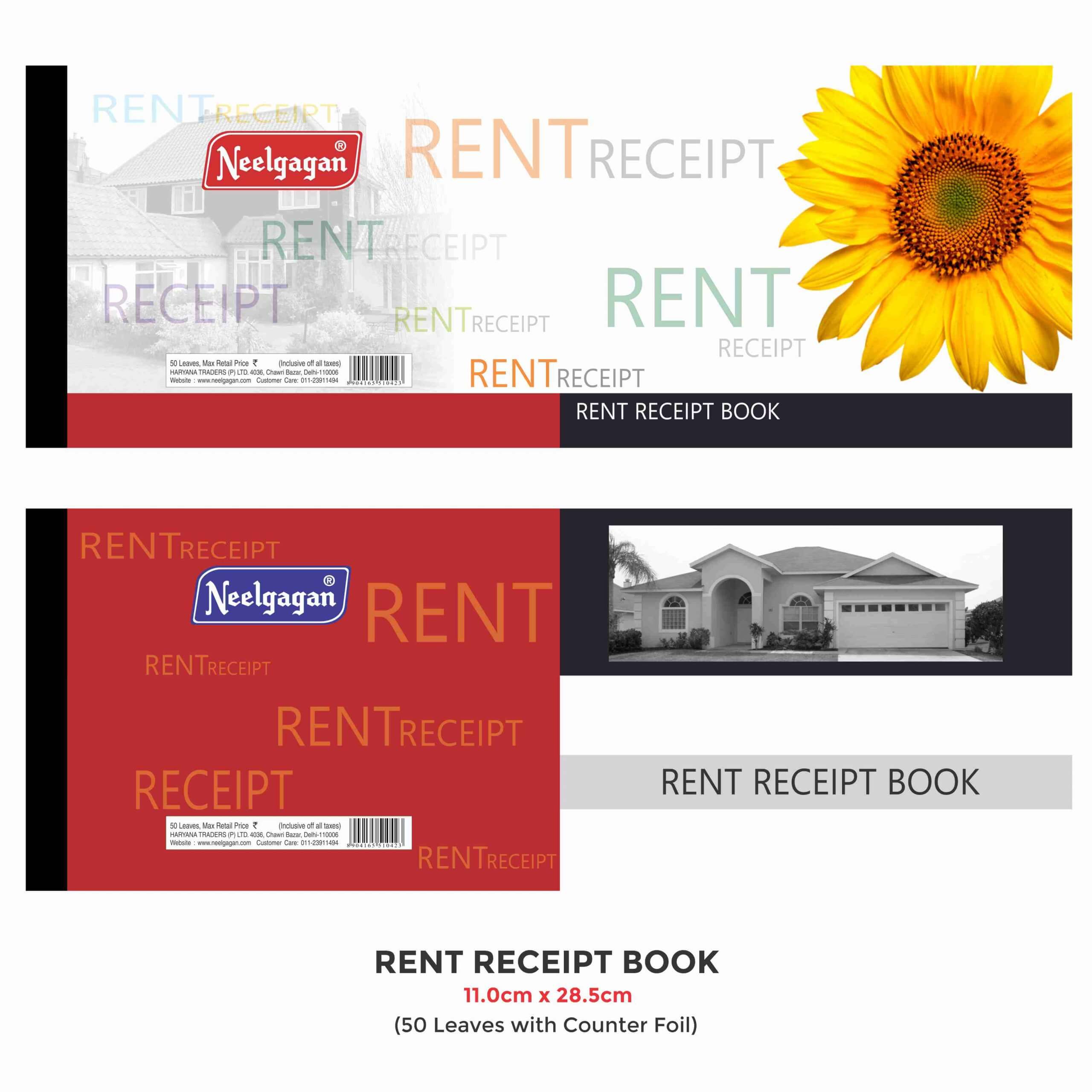Rent Receipt Book, 50 Leaves With Counter Foil (11.0cm x 28.5cm ...