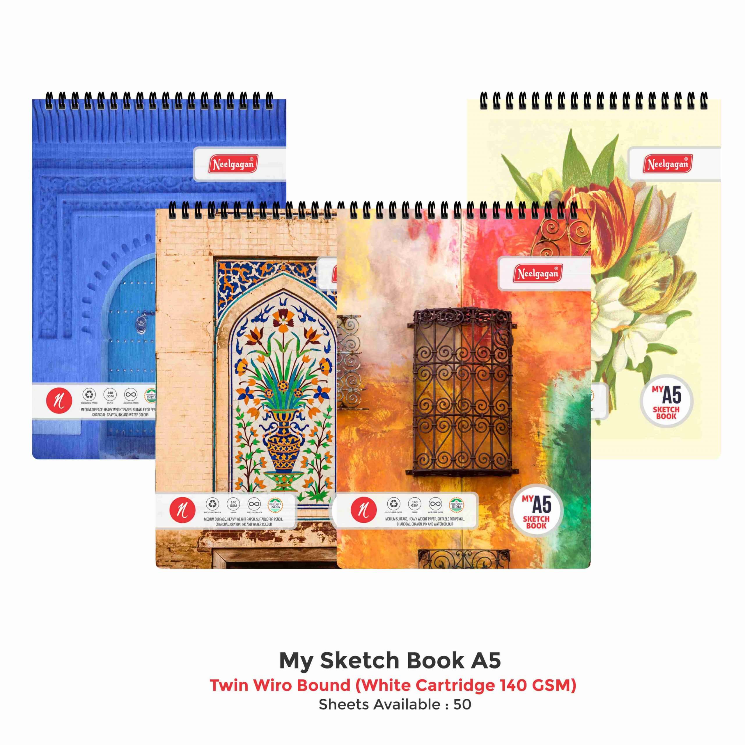 My Sketch Book A5- 50 Sheets (Twin Wiro Bound) (White Cartridge 140 GSM) 14.7cm X 21cm (Suitable for Drawing & Sketching)