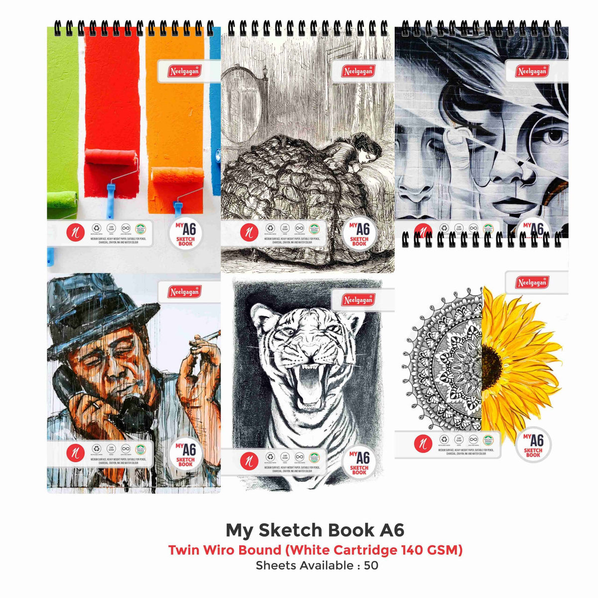 My Sketch Book A6- 50 Sheets (Twin Wiro Bound) (White Cartridge 140 GSM) 14.7cm X 21cm (Suitable for Drawing & Sketching)