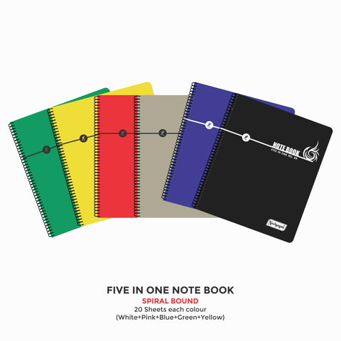 Five in One Spiral Note Book No.89, 200 Pages, (22cm x 19cm)