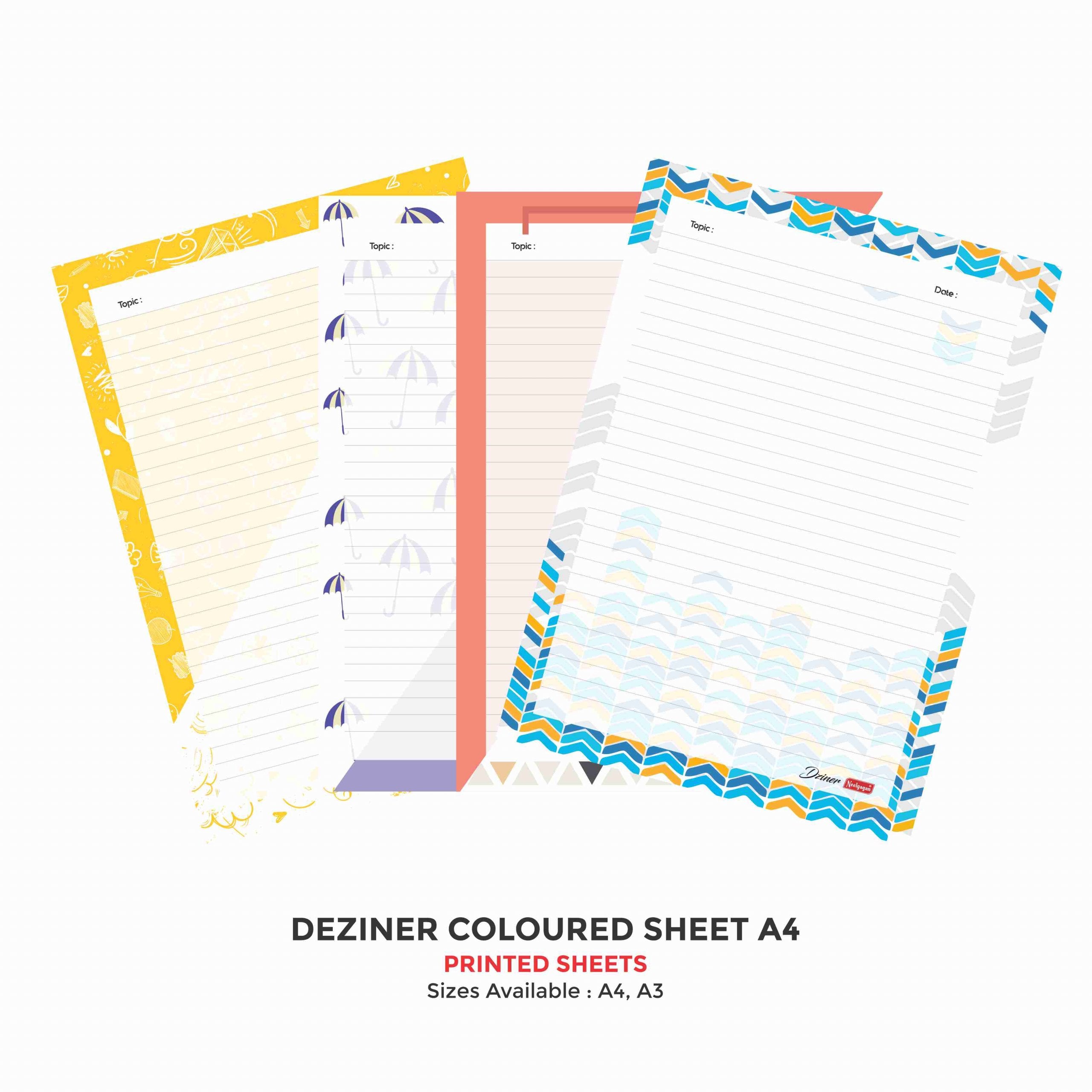 Deziner Paper A4 & A3 (Thick) - Pack of 20 Loose Sheets, (Designer Print - one side Ruled)